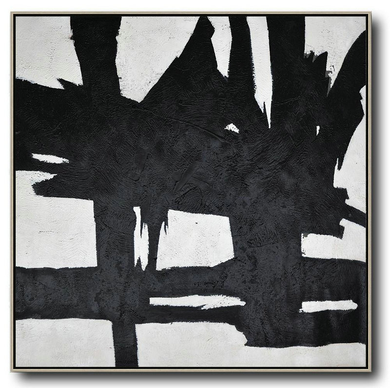 Original Abstract Painting Extra Large Canvas Art,Oversized Minimal Black And White Painting - Large Living Room Wall Decor